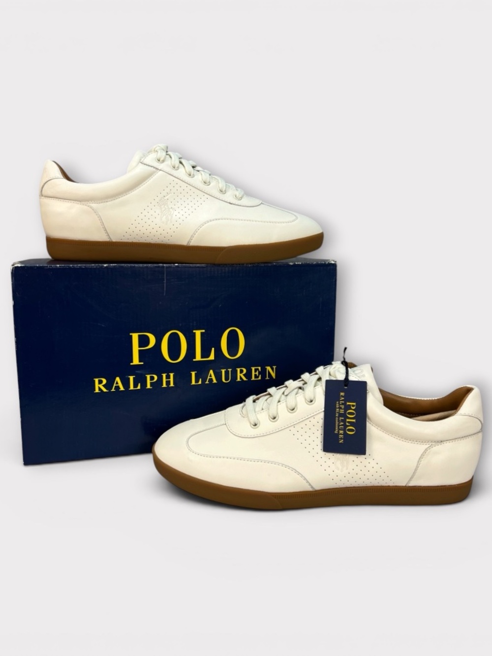 Polo Ralph Lauren Men's Cadoc Sneaker Cream US 12 D Leather Gum Sole Euro Summer